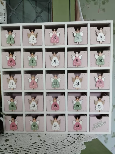 * Bespoke Fairy Wooden Christmas Advent Calendar Pink Sage White Shabby Chic *