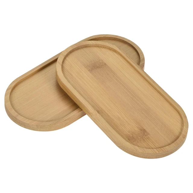 Plante Pot Soucoupe 2 Coffret 16.7x8cm Bambou Ovale Fleurs égouttement Plateau