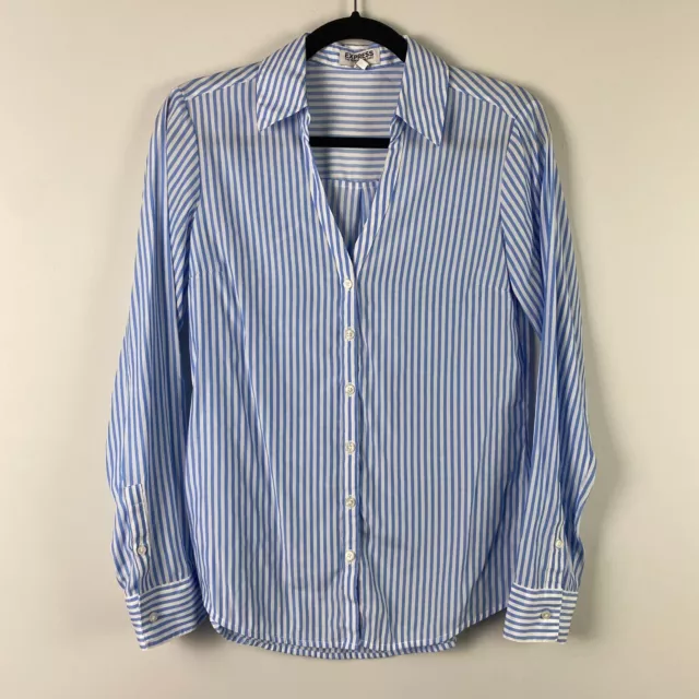 Express The Portofino Shirt Womens Slim Fit Small Blue White Stripe Long Sleeve