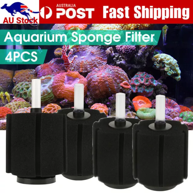 4PCS Aquarium Biochemical Foam Filtration Air Pump Fish Tank Sponge Filter AU