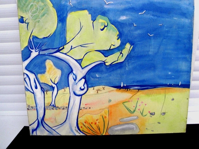 LEONARD Maurice -"ARBRES EN BLEU" -HUILE/TECH.MIXTE S/ PAPIER MAROUFLE S/T -1956
