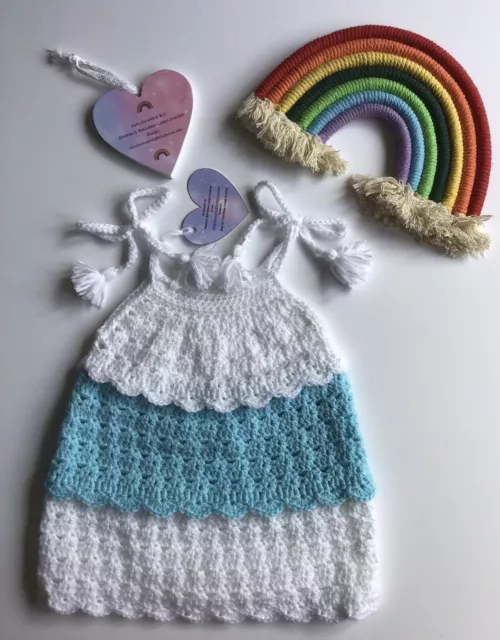 handmade crochet baby tie strap tiered dress 3-6mths
