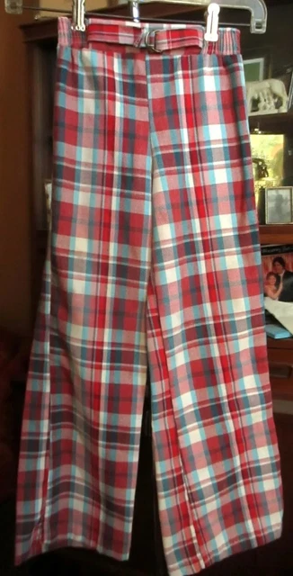 Sz 7 20x25 true Vtg 70s Girls HIPPIE RED/BLUE PLAID BELLBOTTOM HIPPY JEANS