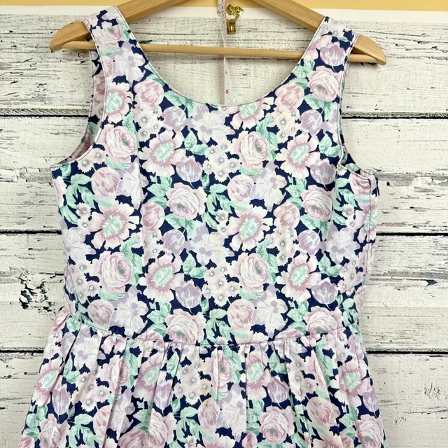 LAURA ASHLEY MOTHER & Child Blue Rose Floral Sleeveless Cotton Dress