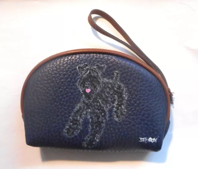 Kerry Blue Terrier Dog Coin Purse Hand Painted Wristlet Blue Bag