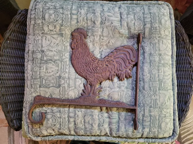 Vtg Large Rooster Plant Hanger Cast Iron Bracket Hook Holder Rustic Elegant 13”