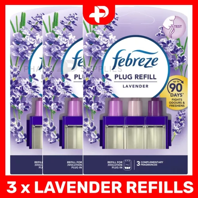 3 x Febreze 3Volution Plug in Refills Lavender Scent Booster Home Fragrance
