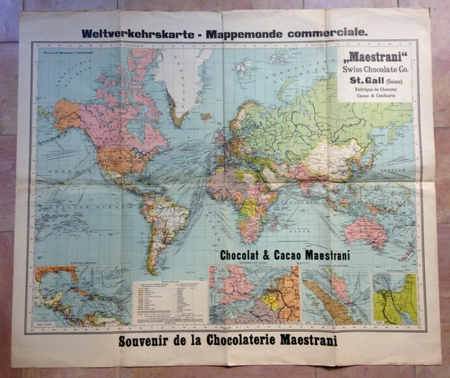 PLANISPHERE ANTIQUE COMMERCIAL WALL MAP 1905 by MAESTRANI 20th CENTURY