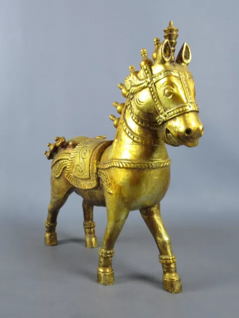 Estatua Caballo Madera Oriental Oro Tallada Escultura Vintage Años ‘ 60