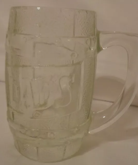 Vintage Dad's Root Beer Barrel Mug Cup Clear Glass Embossed Soda Pop Advertising