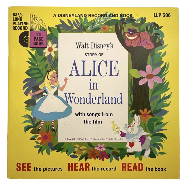 DISNEY'S ALICE IN Wonderland Read Along Book & 33 1/3 RPM Record TESTED ...
