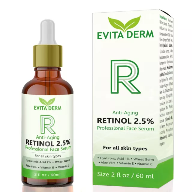 2.5% Retinol Serum 2 oz with Hyaluronic Acid & Vitamin C - Anti Aging