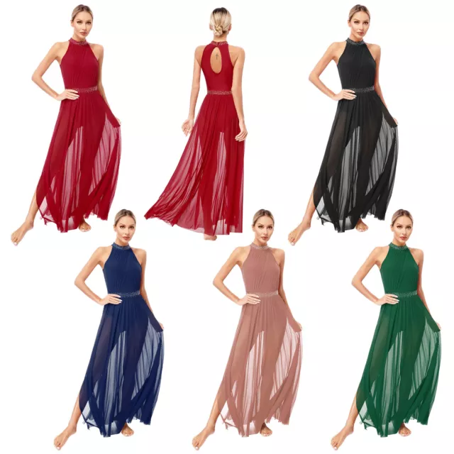 Womens Tulle Skirt Leotard Ballroom Dancewear Long Lyrical Dance Dress Sparkly