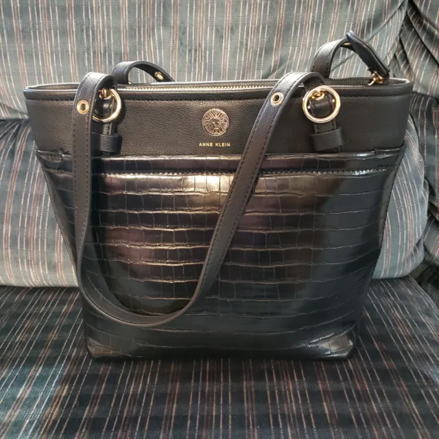 Anne Klein Perfect Tote BlackShoulder Bag Pebbled Faux Leather Bucket Sm Shopper