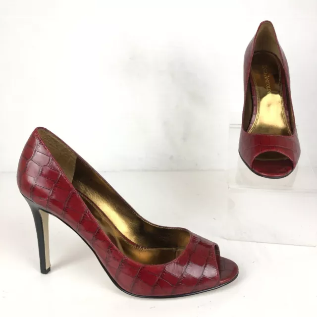 Enzo Angiolini Women's Size 7M Merry Ann Red Leather Peep Toe Slip On Pumps