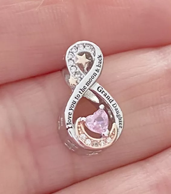 Granddaughter Charm Love You Infinity 925 Sterling Silver Gift Pink Heart