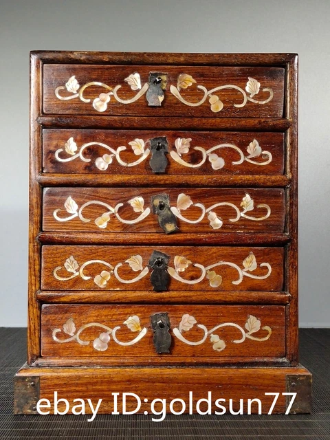 Rare Chinese antiques exquisite Huanghuali Wood Inlaid shell five Bucket cabinet