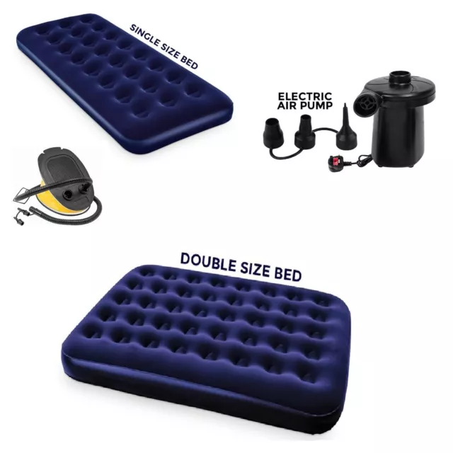 Double Single Flocked Camping Airbed Inflatable Mattress Blow Up Air Bed Pump