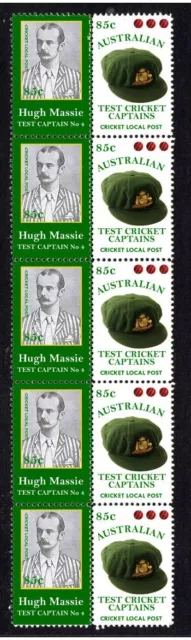 Australian Test Cricket Captain Strip Of 10 Mint Vignette Stamps, Massie 1