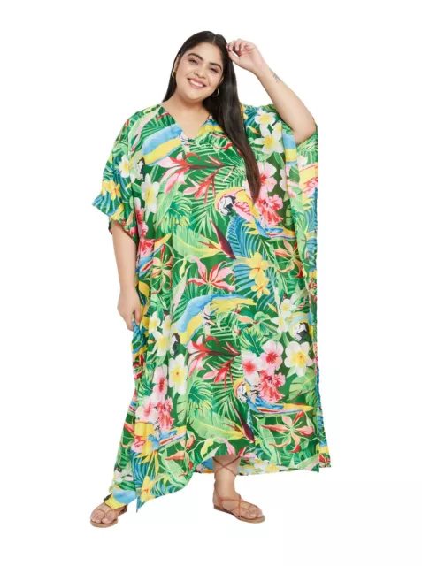 Gypsie Blu Green Plus Size Kaftan Tropical Leaf Sundress Beachwear Casual Dress 2