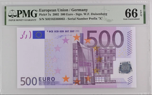 GERMANY 500 Euro 2002 X-serie, Duisenberg Sign, R004, PMG 66 GERMANY 500 Euro 2002 X-serie, Duisenberg Sign, R004, PMG 66