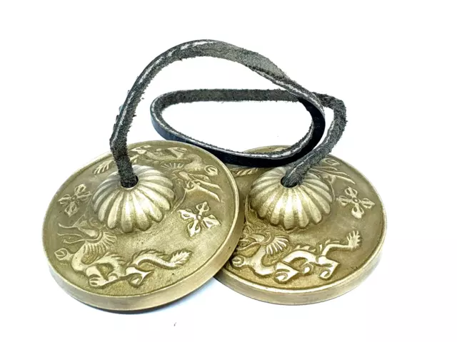 Dragon Tingsha Cloches Grands Carillons 7cm Bronze Népal Bracelet Cuir...