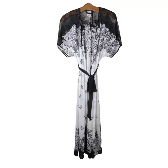 In Bloom By Jonquil Crochet Flower Lace Border Long Robe White/Black Women's M