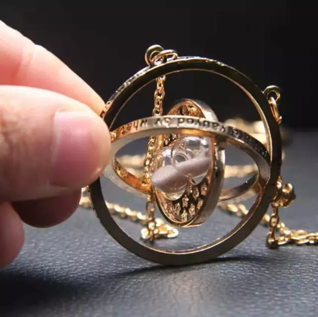 Collana Harry Potter Time Turner Clessidra 3D Placcata in Oro 18K Acciaio Inox