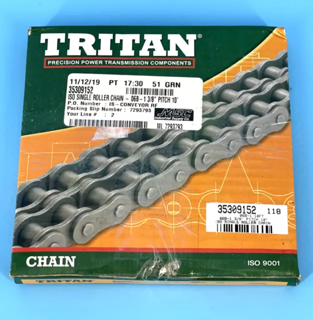 Single Strand Metric Roller Chain 06B-1-1 10ft ISO R606 3/8″ 9.525mm Pitch