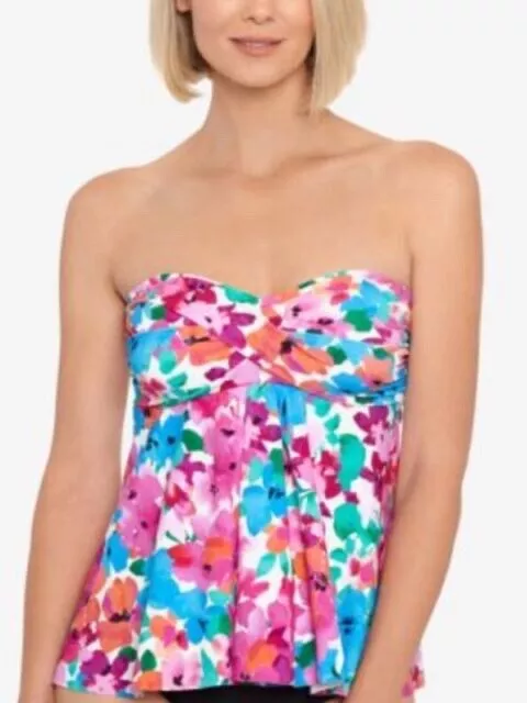 Swim Solutions Twisted Bandeau Tankini Top in Primavera Floral Pink Size 18 NEW