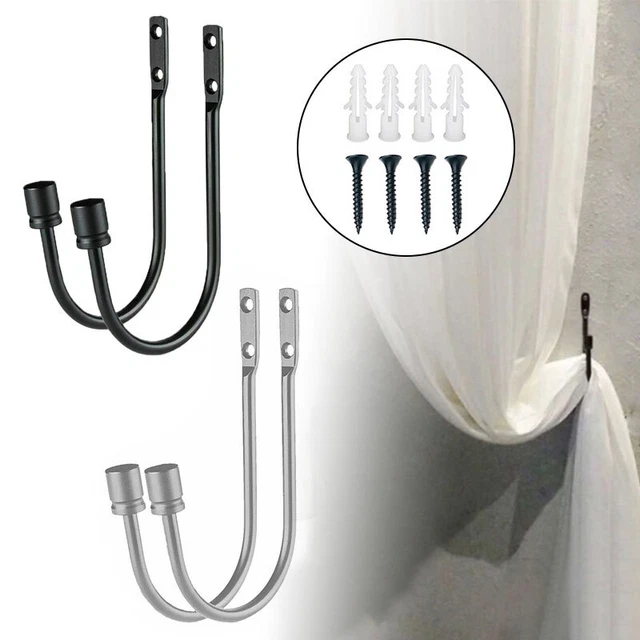 2 X Window Curtain Hold Backs Wall Tie Back Hooks Metal U Shaped Holdback Holder