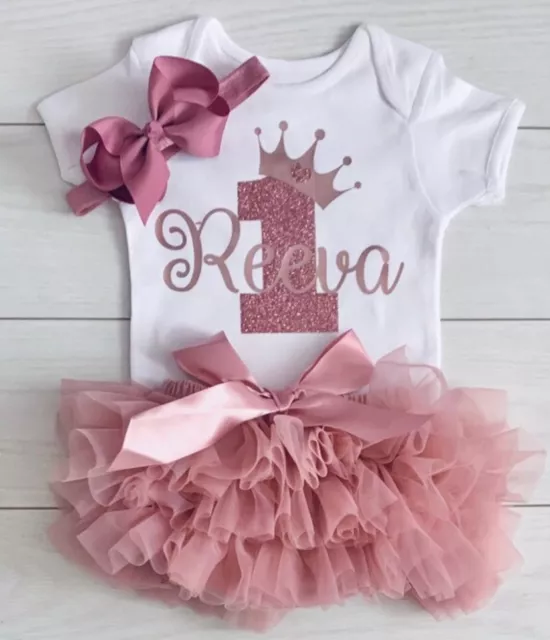 Luxury Girls 1st First Personalised Birthday Outfit Tutu Knickers Cake Smash Set