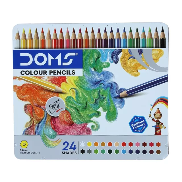 DOMS 24 NUANCES Super Doux Couleur Crayons Plat Boite Métal Sûr Pour Enfants  EUR 23,98 - PicClick FR