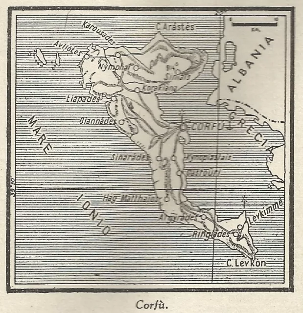 A4869 Korfu - Papier Geographical Antike Der 1953 - Old Map