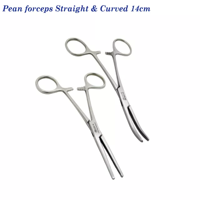 Dental Hemostatic Surgical Locking Forcep Dentistry Pean Curved & Straight 14cm