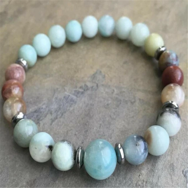 2pcs 8mm Amazonite Gemstone mala Bracelet 7.5 inches Bless Unisex Yoga Reiki