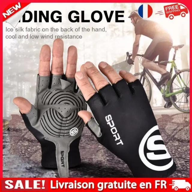 Ice Silk Femmes Hommes Gants Sports Cyclisme Demi Doigt Main Gants (Noir L)