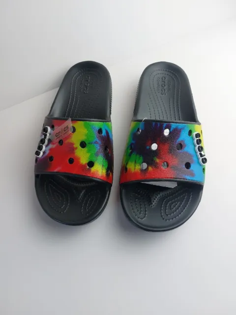 Crocs Classic Womens 9 Mens 7 Tiedye Graphic Slide Sandal Slip On Comfort Shoes