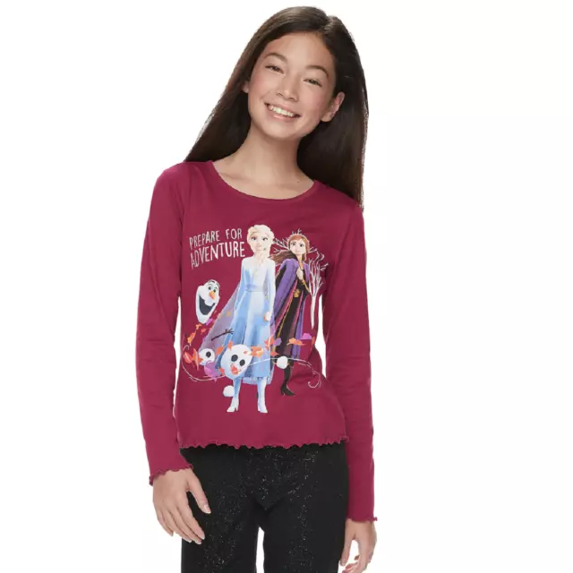 Disney's Frozen 2 Girls Lettuce Edge Graphic Tee, Size Medium, Retail $28