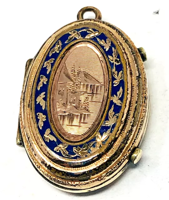 Victorian GF Engraved Enameled Scenic Photo Locket Aesthetic Period 1885-1901 Victorian GF Engraved Enameled Scenic Photo Locket Aesthetic Period 1885-1901