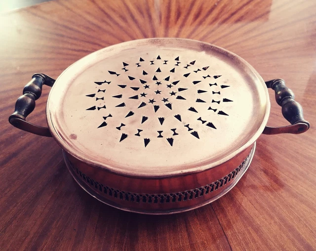 CHAUFFE-PLAT/RÉCHAUD À BOUGIES en cuivre de cuisine/table vintage et ancien EUR 24,99 - FR