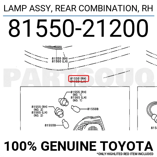 8155021200 Genuine Toyota LAMP ASSY, REAR COMBINATION, RH 81550-21200 OEM