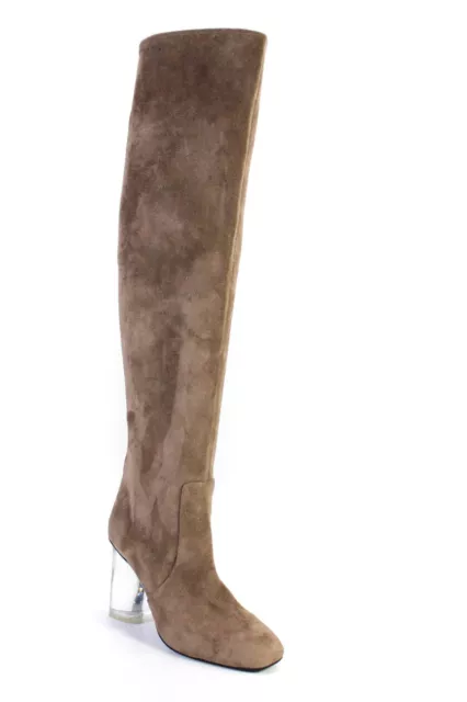Jeffrey Campbell Women's Faux Suede Acrylic Heel Knee High Boots Brown Size 8