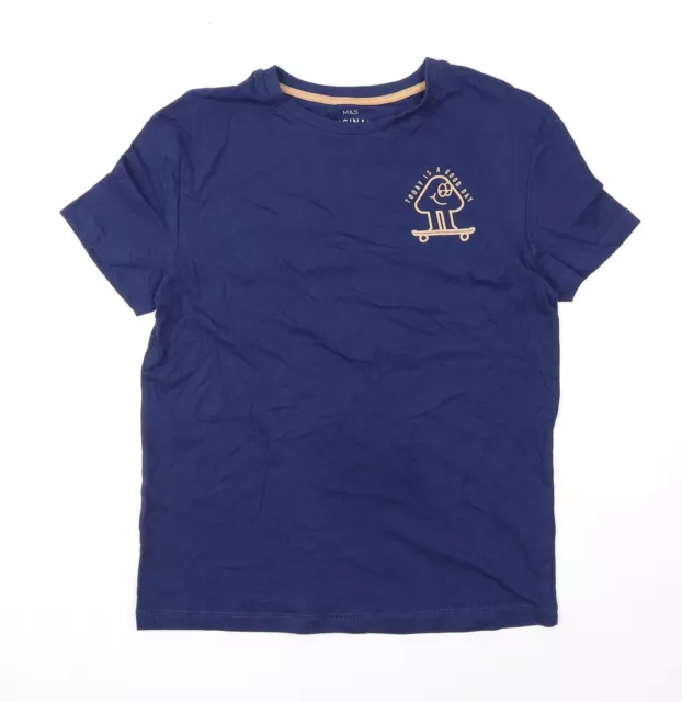 Marks and Spencer Jungen blau Baumwolle Basic T-Shirt Größe 12-13 Jahre Rundhalsausschnitt Pul