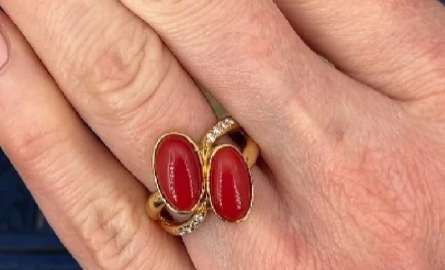 Bague Femme Argent 925 Avec Corail Rouge Naturel - Taille Ajustable 7 - Kamakshi Diamond - Personnalisable