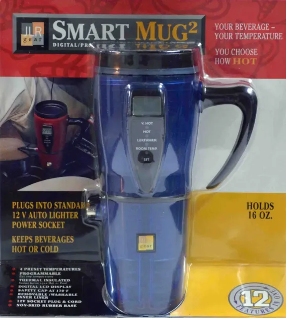 JLR Gear Smart Mug2 Digital/Programmable Plug/Safe Hot/Cold Travel Blue NIB