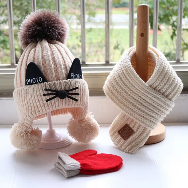Sciarpa autunno e inverno bambino lana lavorata a maglia berretto spesso sciarpa guanti bambini