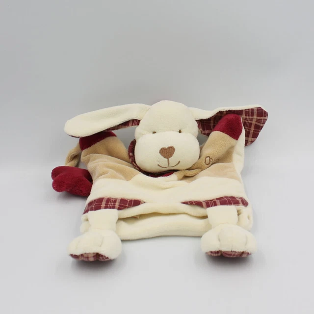 Doudou plat marionnette Mr Ouaf chien beige blanc rouge BABY NAT - 13688