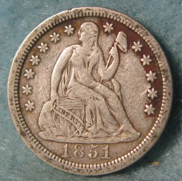 1851 Seated Liberty Silver Dime Better Grade Old US Coin
