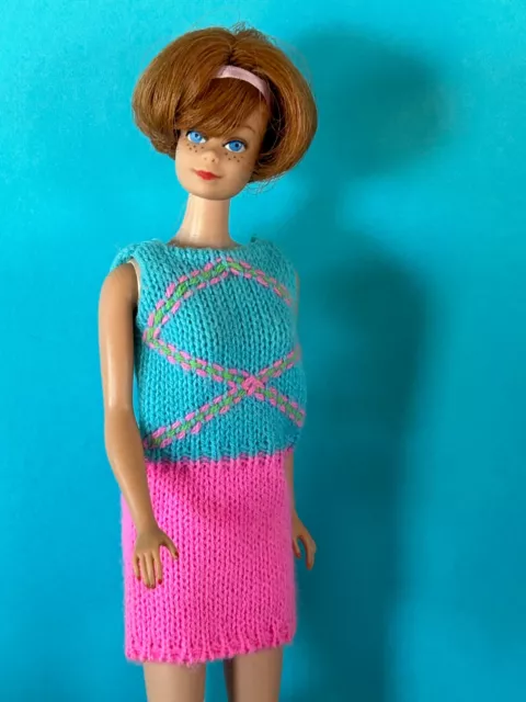 **VINTAGE BARBIE!!** OMG!!**1960s American Girl Midge in "Knit Hit" Mini Dress! 3